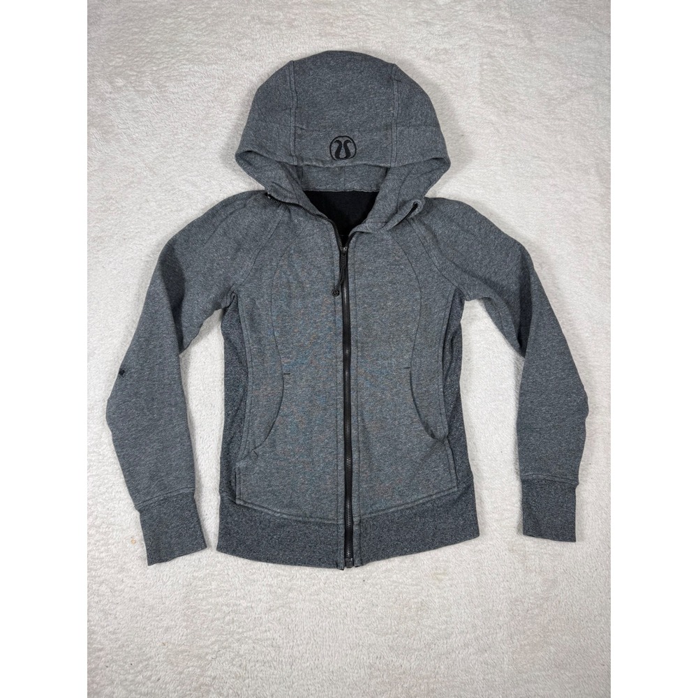 Lululemon Scuba Hoodie Women 4 Grey Full Zip Cotton Fleece Athleisure